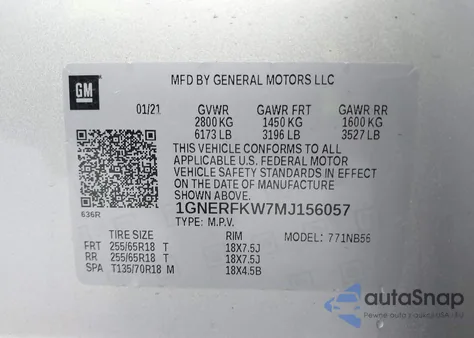 2021 Chevrolet Traverse Fwd Ls z USA, uszkodzony, nr VIN 1GNERFKW7MJ156057